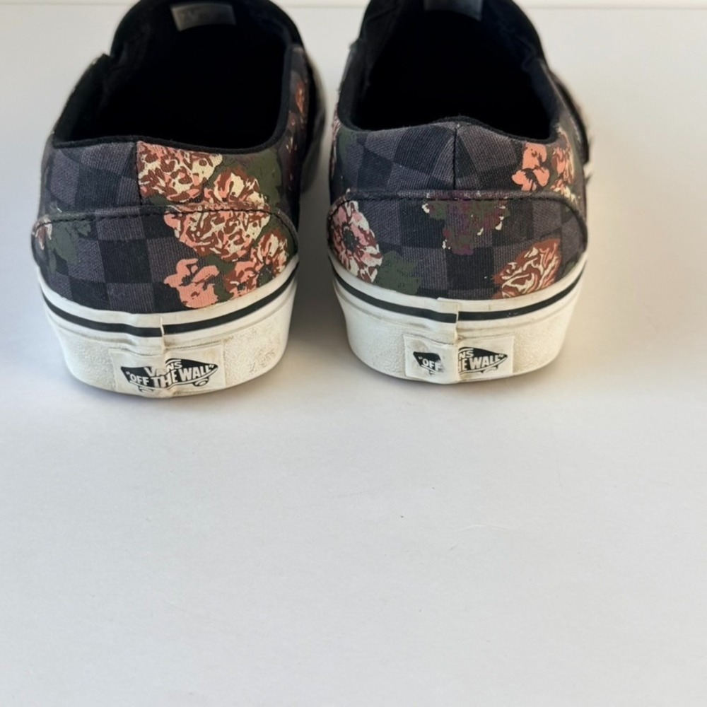 VANS Womens Floral Checkerboard Asher Skate Shoes Size 7.5 Slip On - Picture 5 of 9